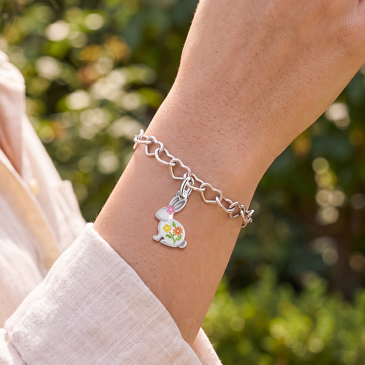 925 Silver Spring Flower Rabbit Vintage DIY Pendant Bracelet
